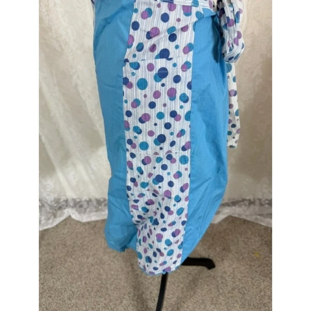 Vintage 1950's Handmade Blue Polka Dot Half Apron with Pockets and Rickrack Trim